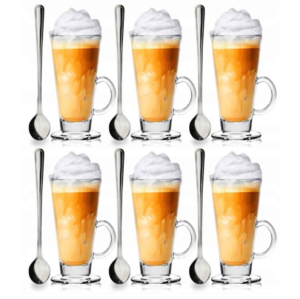 Komplet szklanek do kawy, latte 250 ml + łyżeczki GRATIS
