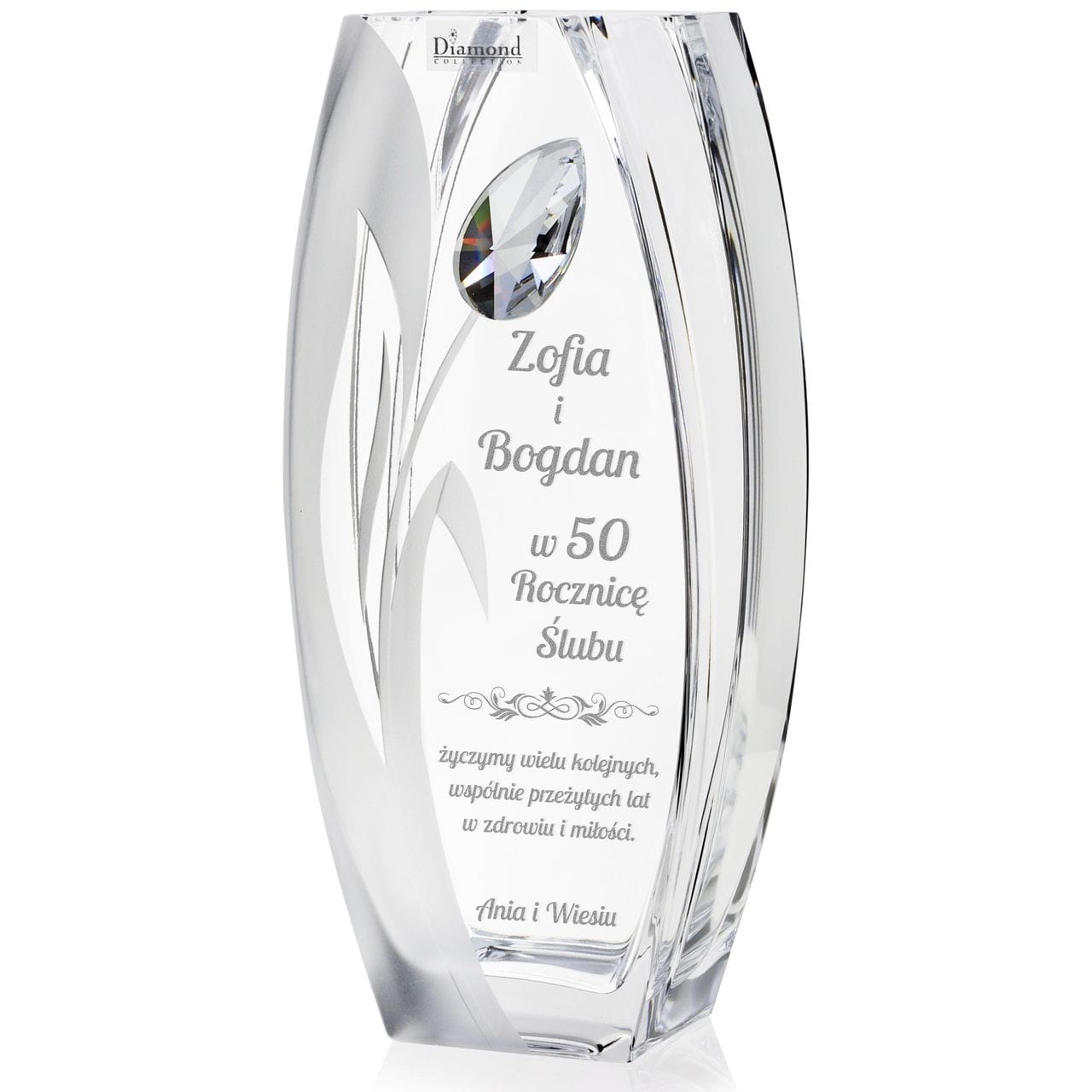 Wazon dekoracyjny SWAROVSKI 26cm  "Tulipan" z grawerem, na ślub, podziękowania