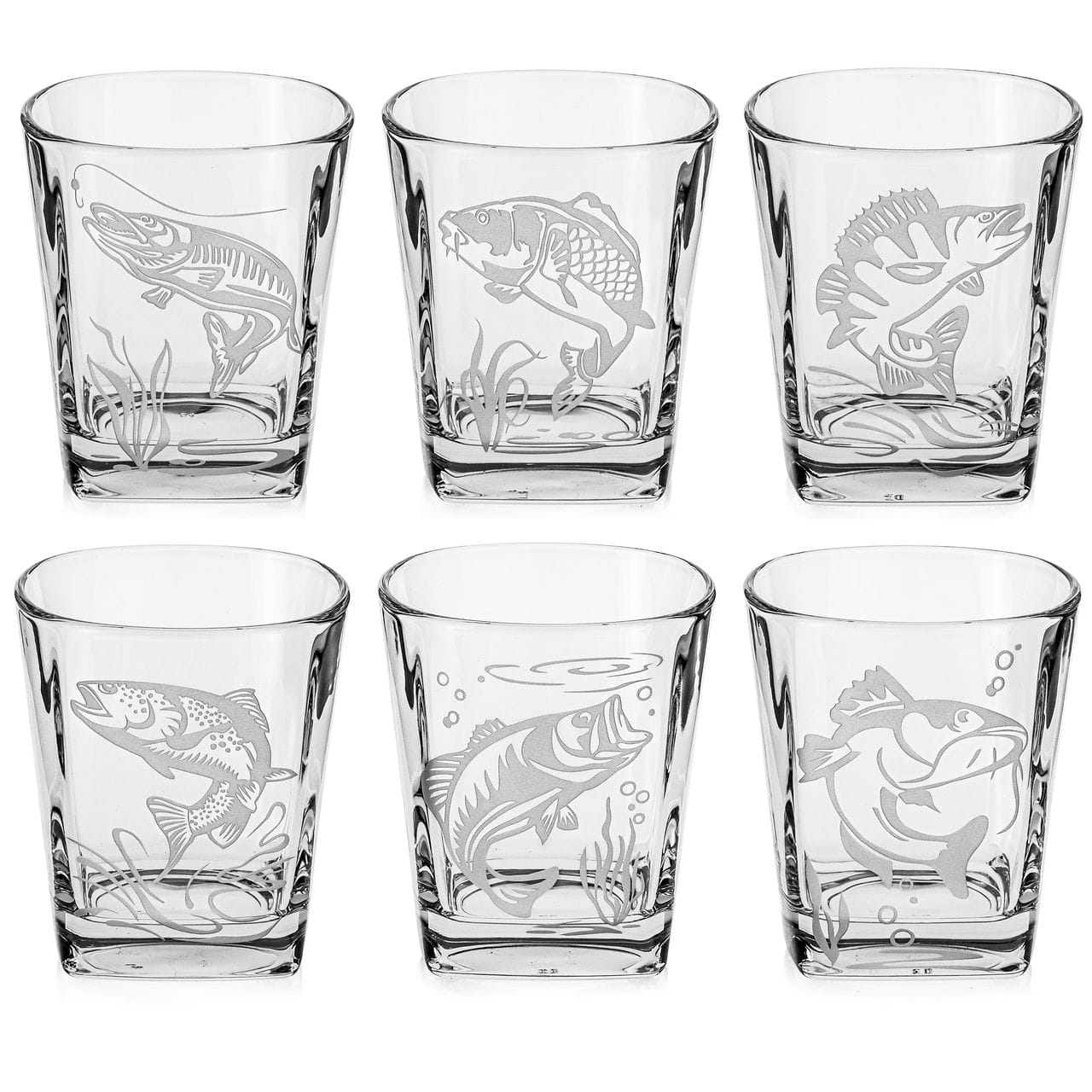 Szklanki do whisky  "Wędkarskie" kwadratowe 300 ml  | 6 szt. w pudełku Szklanka.pl