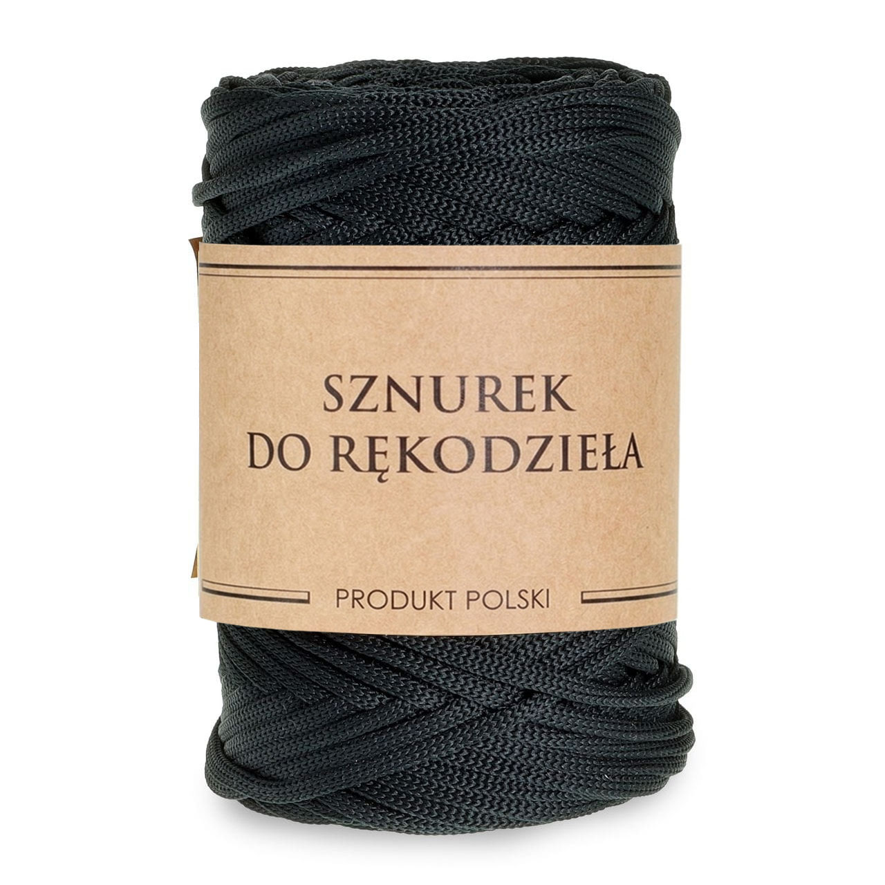 Sznurek POLIESTROWY Płaski do rękodzieła makramy CZARNY 5mm 100m